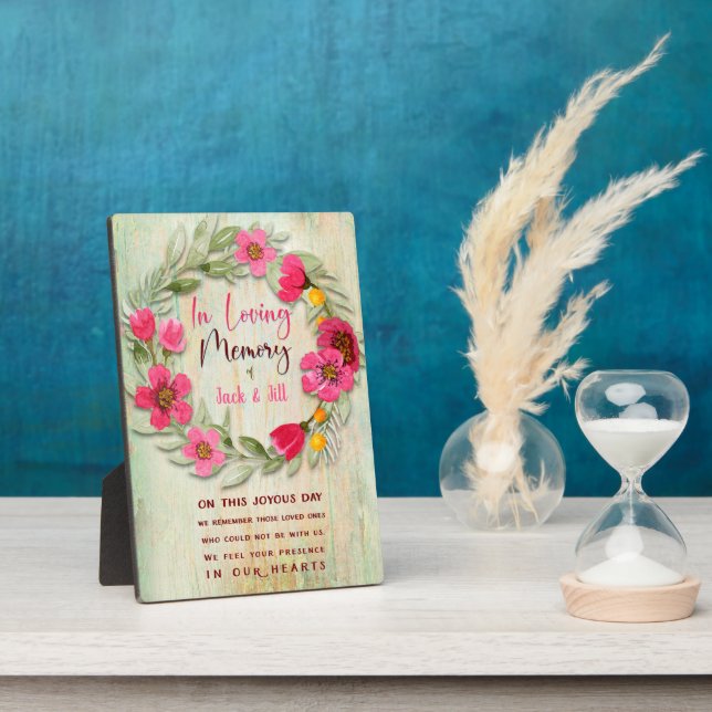 In Loving Memory Pink Green Wreath Custom Sign Plaque (Side)