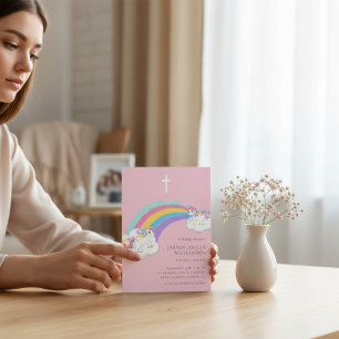 in loving memory pink rainbow childrens funeral  invitation