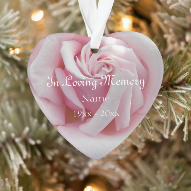 In Loving Memory Pink Rose Heart Shaped Ornament (Tree)