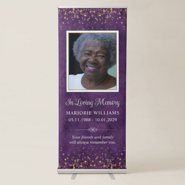 In Loving Memory Purple Custom Message & Photo Retractable Banner (Front)