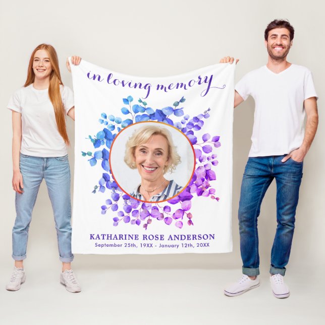 In loving Memory Purple Eucalyptus Photo Memorial Fleece Blanket (In Situ)