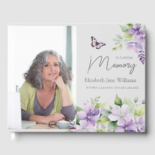 In Loving Memory Purple Floral 1 Photo  Guest Book