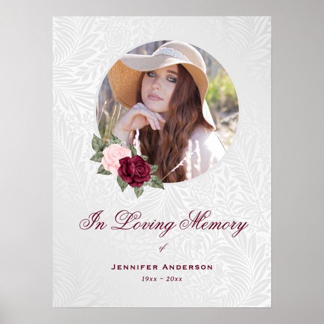 In Loving Memory Red Pink Floral Photo Welcome Poster (Front)