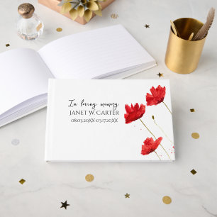 In Loving Memory Red Poppies Floral Funeral Guest Book