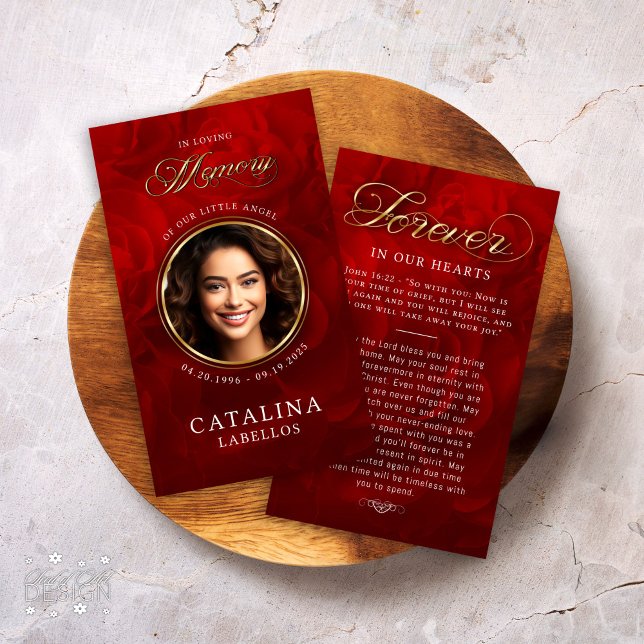 In Loving Memory Red Roses Obituary Prayer Card (Creator Uploaded)