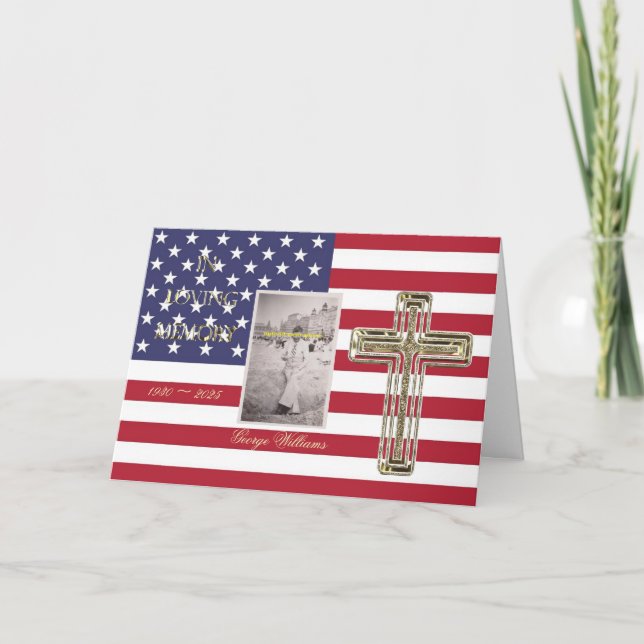 In Loving Memory Religious Golden Cross Photo USA Card (Front)