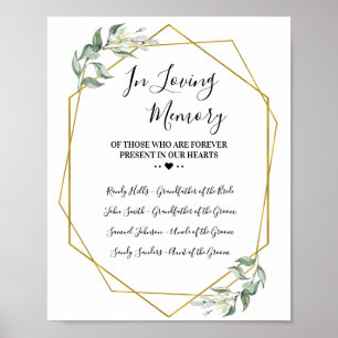 In loving memory remembrance greenery gold wedding poster