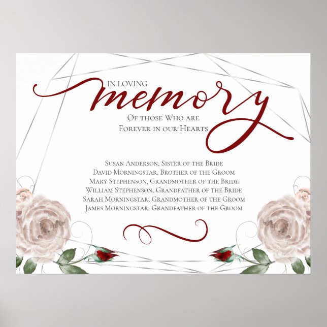 In Loving Memory Remembrance Wedding Ceremony Sign (Front)