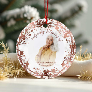 In Loving Memory Rose Foil Photo Memorial Ceramic Tree Decoration