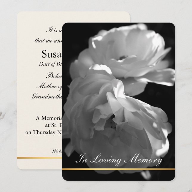 In Loving Memory Rose Funeral Memorial Service Invitation (Front/Back)