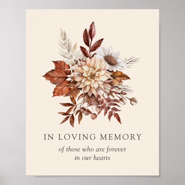 In Loving Memory Rustic Fall Floral Wedding Sign (Front)