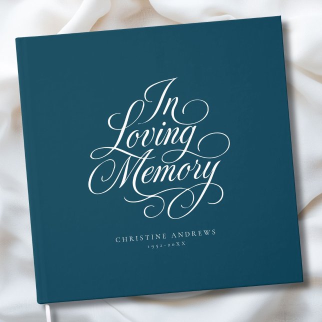 "In Loving Memory" Script Font Keepsake Funeral  Guest Book ("In Loving Memory" Script Font Keepsake - Blue Funeral Guest Book)