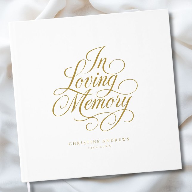"In Loving Memory" Script Font Keepsake Funeral  Guest Book ("In Loving Memory" Script Font Keepsake - White Funeral Guest Book)