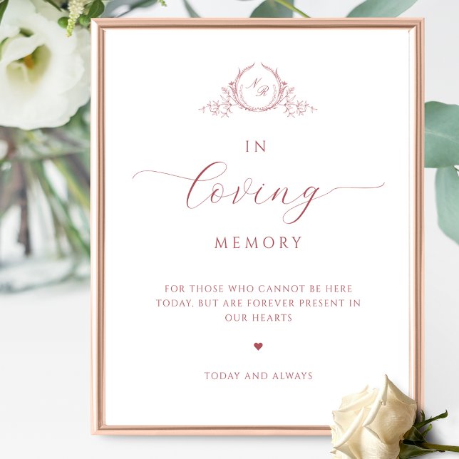 In loving Memory, Script Monogram Burgundy Sign (Creator Uploaded)