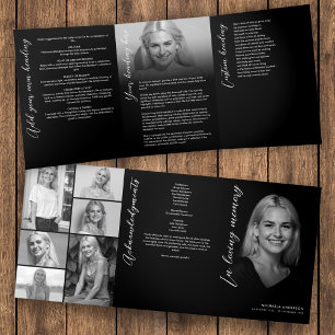In Loving Memory Script Photo Collage Funeral Tri-Fold Programme