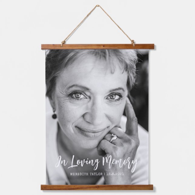 In Loving Memory Script Photo Remembrance Hanging Tapestry (Front)