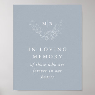 In Loving Memory Sign Dusty Blue Monogram Wedding