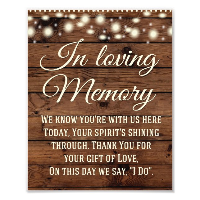 In Loving Memory Sign, Wedding Sign, Wedding Decor Photo Print (Front)