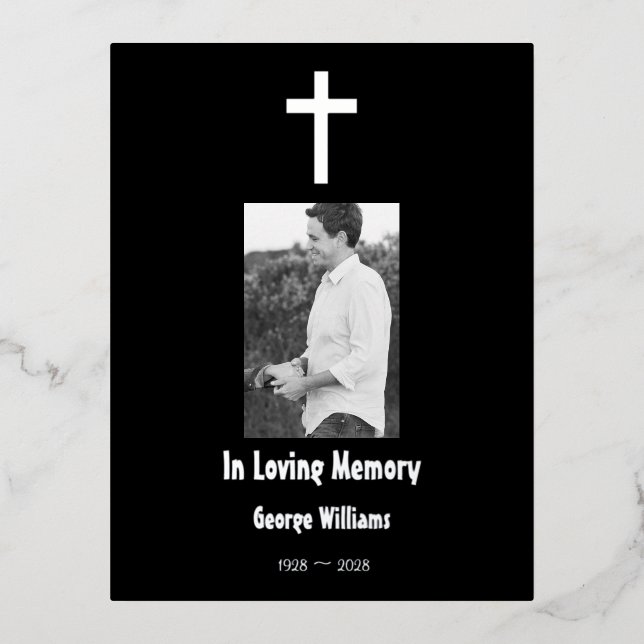 In Loving Memory Silver Cross Death Anniversary Foil Holiday Postcard (Front)