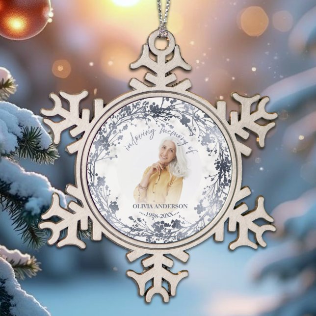 In Loving Memory Silver Foil Photo Memorial Snowflake Pewter Christmas Ornament (Creator Uploaded)
