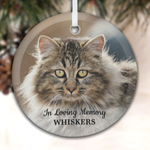 In Loving Memory - Simple Cat Photo Pet Memorial Glass Tree Decoration