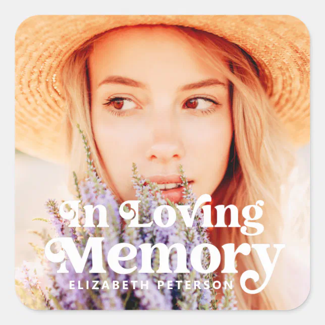 In Loving Memory Simple Custom Photo Memorial Square Sticker | Zazzle