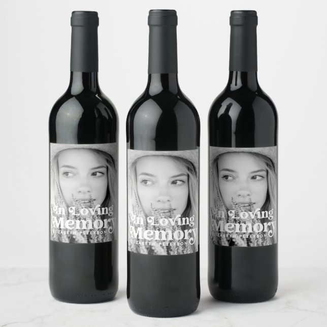 In Loving Memory Simple Custom Photo Memorial Wine Label (Bottles)