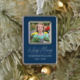 In Loving Memory Simple Elegant Blue Custom Photo Silver Plated Framed Ornament
