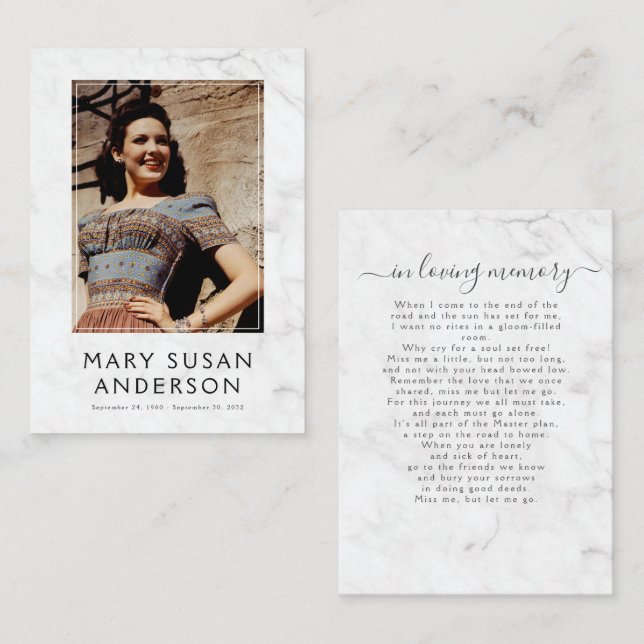 In Loving Memory Simple Marble Photo Poem Card (Front/Back)