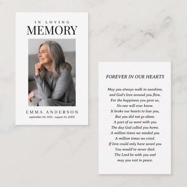 In Loving Memory Simple Photo Funeral Prayer Card (Front/Back)