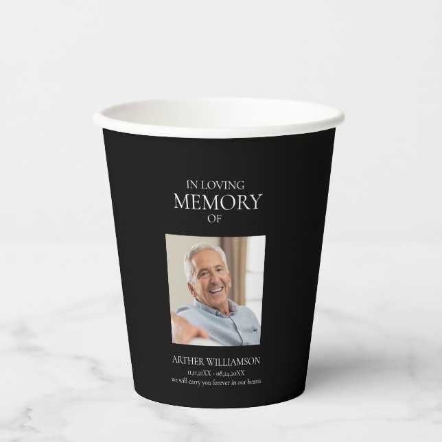 In loving memory  simple stylish minimal photo paper cups (Front)