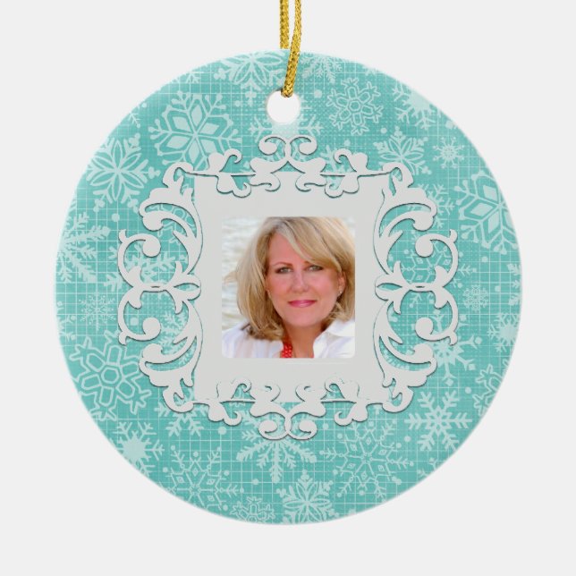 In Loving Memory Snowflake Personalised Photo Ceramic Tree Decoration (Front)