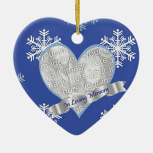 In Loving Memory Snowflake Photo Heart Ornament