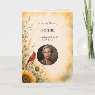 In Loving Memory Sunflower Cardinal Photo Funeral Card