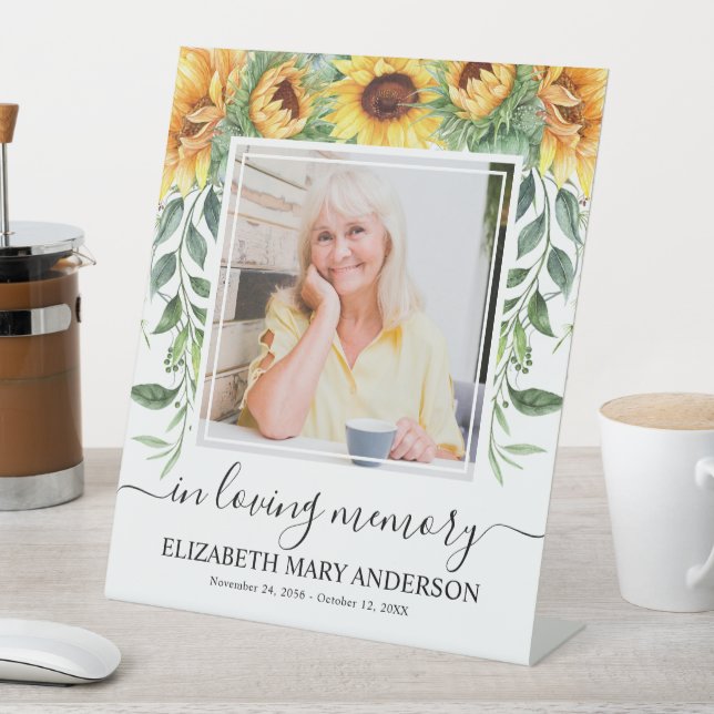 In Loving Memory Sunflower Floral Funeral Photo Pedestal Sign (In SItu)