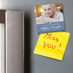 In Loving Memory Sympathy Photo Magnet<br><div class="desc">A modern sympathy magnet features photo along the top with script and class font overlaying on light dusty blue. Decorative heart,  this magnet is a true keepsake.</div>
