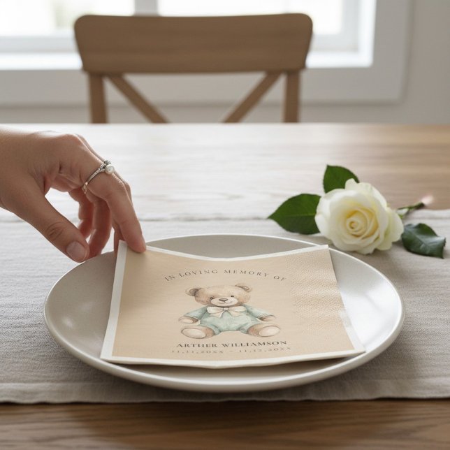 In Loving Memory Teddy Bear Baby Memorial Napkin (Creator Uploaded)