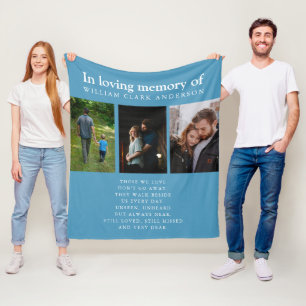 In Loving Memory Three Photo Poem Tribute Blue Fleece Blanket
