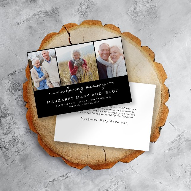 In Loving Memory | Three Photos Funeral Sympathy  Thank You Card (Creator Uploaded)