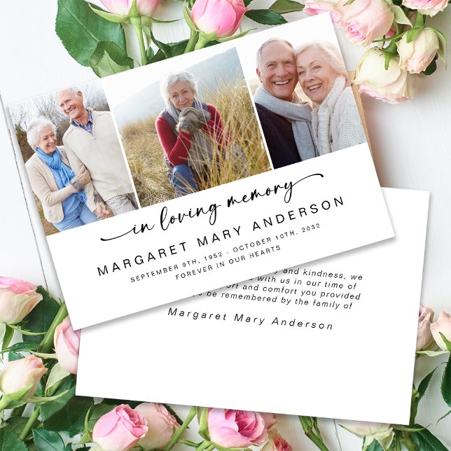 In Loving Memory | Three Photos Funeral Sympathy  Thank You Card (Creator Uploaded)
