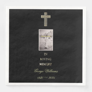In Loving Memory Typography Golden Cross Napkin