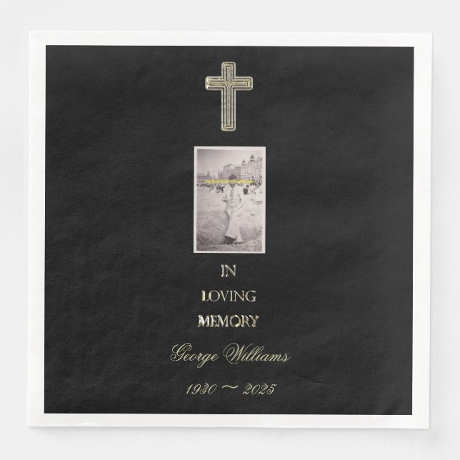In Loving Memory Typography Golden Cross Napkin (Front)