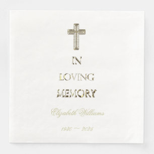 In Loving Memory Typography Golden Cross Napkin