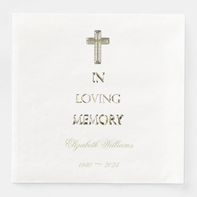 In Loving Memory Typography Golden Cross Napkin (Front)