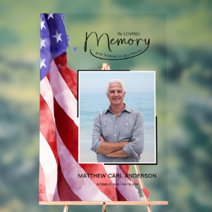 In Loving Memory US Flag Funeral Memorial Acrylic Sign