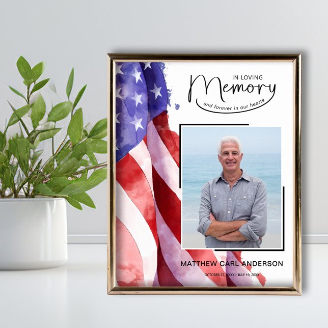 In Loving Memory US Flag Funeral Memorial Poster (In Loving Memory US Flag funeral memorial poster (frame not included))