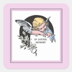 In Loving Memory Vintage Angel, Remembrance on Pin Square Sticker