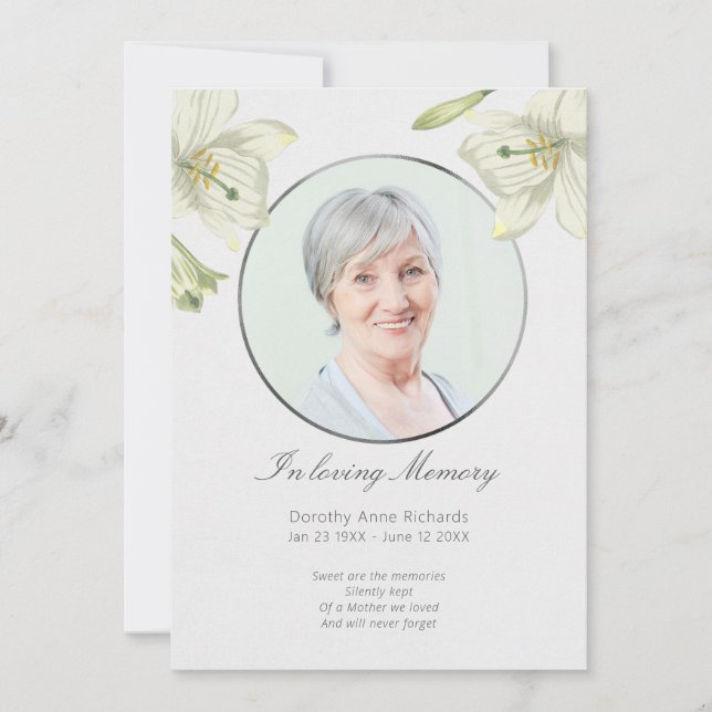 In Loving Memory Vintage Lilies Sympathy Card (Front)