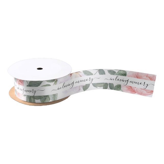 In Loving Memory Watercolor Floral Satin Ribbon (Spool)