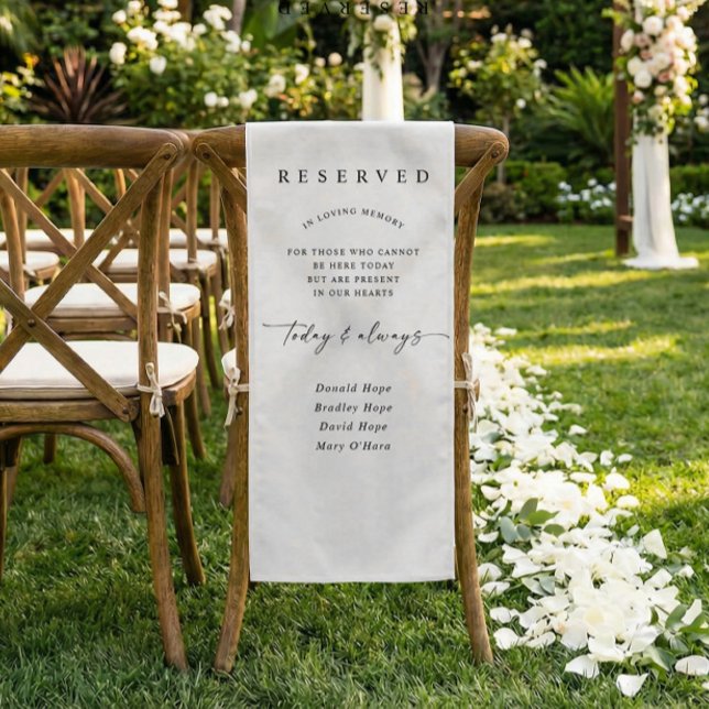 In Loving Memory Wedding Cloth Chair Sign Reserved (Modern minimalist black memorial wedding chair fabric sign)